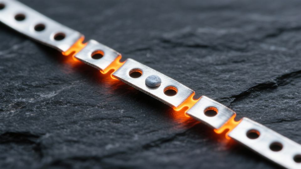 Illustration of a notched silver fuse element with glowing necks and a small tin dot.